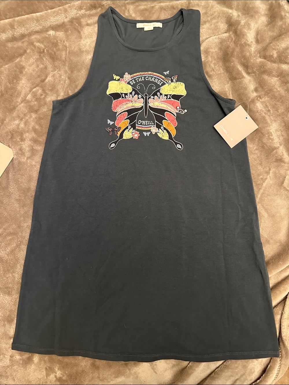 O'Neill girl’s Black Graphic Tank Top/ dress  - 'Be The Change'